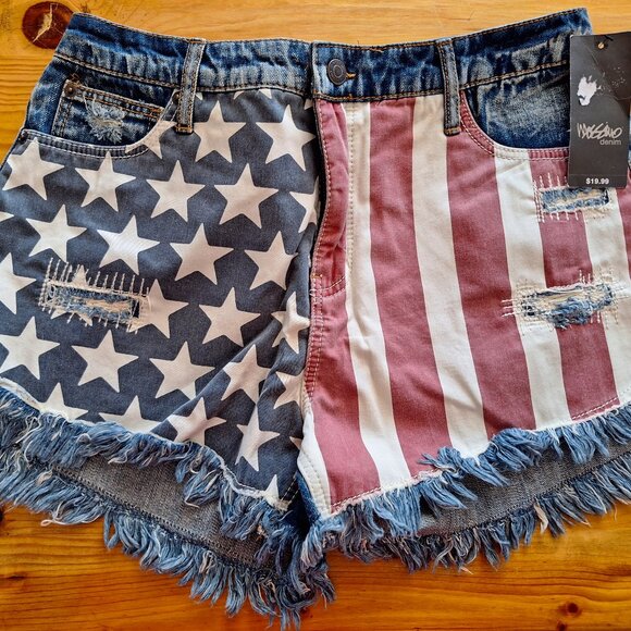 Mossimo Supply Co. Pants - Mossimo Denim Short Fringe Shorts with Distressed American Flag